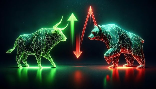 neon bull and bear market indicators premium ai generated image